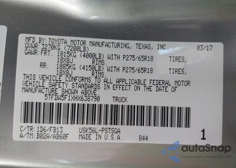 2017 Toyota Tundra Sr5 5.7L V8 from USA, damaged, VIN 5TFDW5F1XHX638790